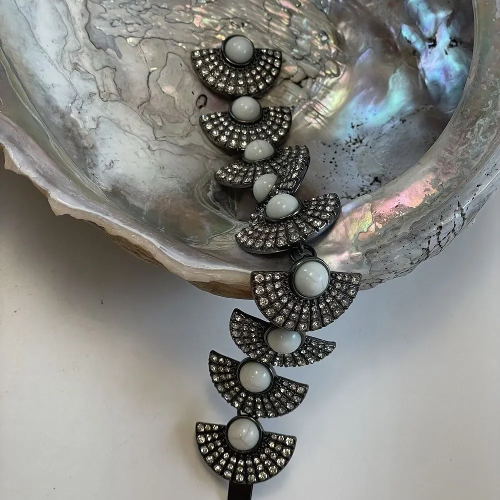 BAUBLEBAR Fan Panels Bracelet Women’s Dark Silver Tone White Lucite And Crystals
